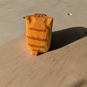 Handcrafted Wooden Orange Tabby Cat Figurine 3.5 Cm Tall